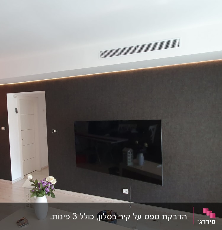 קיר עם טפט כהה וטלוויזיה תלויה